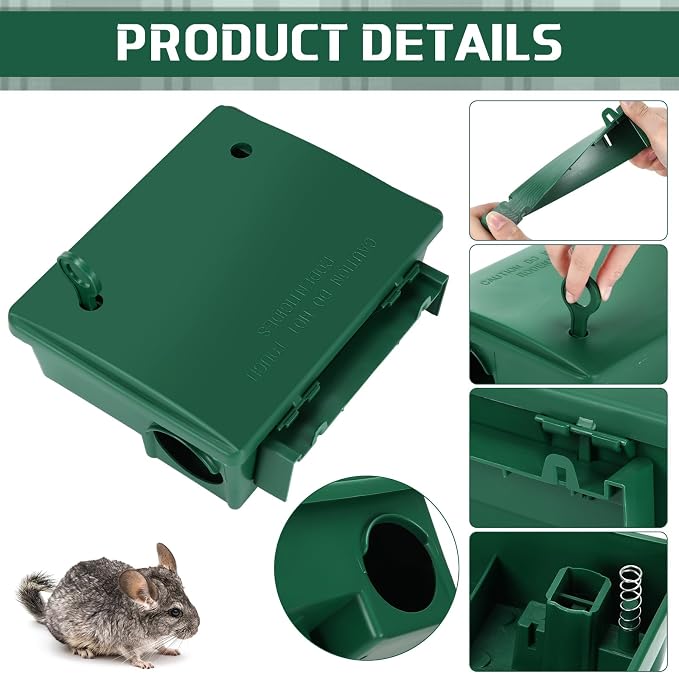Qualirey 12 Packs Rat Bait Stations Rat Bait Box with Keys Outdoor Mouse Rodent Trap Mice Baits Stations Bulk for Outdoor Indoor Use Keeps Pets and Children Safe (Green)