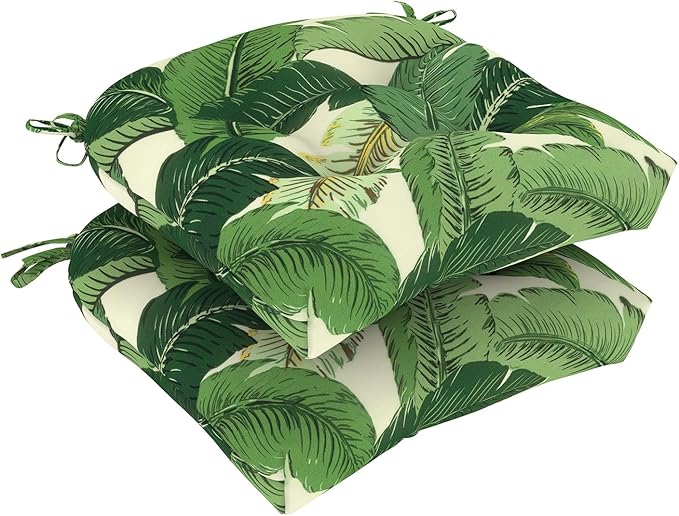 DYTXIII Set of 2 Outdoor Chair Cushions 19"x19"x4", Water Repellent Tufted Patio Seat Cushions with Ties, Thick Replacement Pads for Wicker Dining Chairs, Patio Furniture, Swaying Palms Green