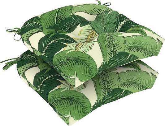 DYTXIII Set of 2 Outdoor Chair Cushions 19"x19"x4", Water Repellent Tufted Patio Seat Cushions with Ties, Thick Replacement Pads for Wicker Dining Chairs, Patio Furniture, Swaying Palms Green