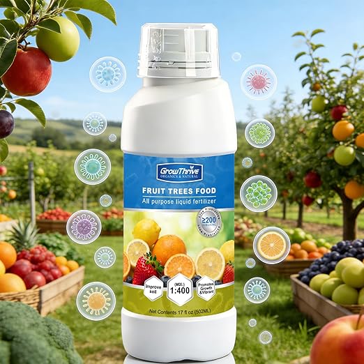 Organic Fruit Tree Fertilizer, Microbial Probiotic Plant Nutrient 17oz (502ml) – Natural Bio-Fermented Liquid Plant Food for Citrus, Lemon, Blueberry, Strawberry & Olive Tree, with Measuring Cup