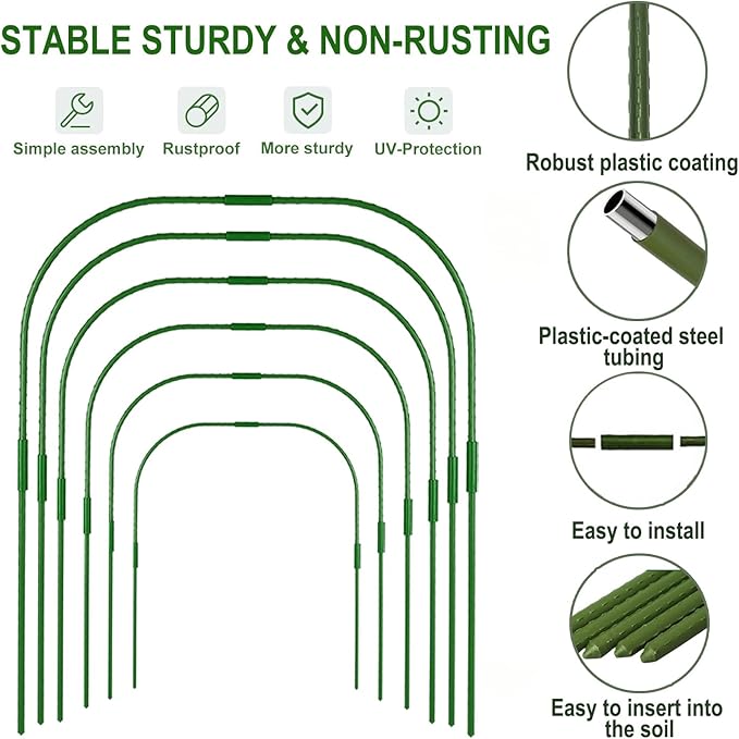 Garden Mesh Netting Kit, 10 * 33ft Ultra Fine Netting with 6pcs Garden Hoops for Raised Beds, Plants Cover Net for Vegetable Fruit, Animals Barrier Protection Greenhouse Row Cover