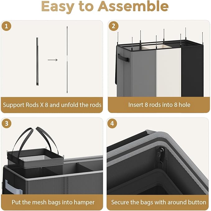 Optish 180L Laundry Hamper 3 Section, Large Hamper with Mesh Bags & Lid | Detachable 3 Inner Bags, Extra Large Laundry Basket Organizer for lots of Clothes, Pants, Bedroom, Bathroom, Load 50 lbs