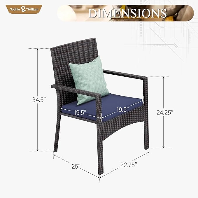 Sophia & William Patio Chairs Set of 4, 4 Pcs Lightweight Rattan Outdoor Dining Chairs, All-Weather Wicker Dining Chairs with Comfortable Seating