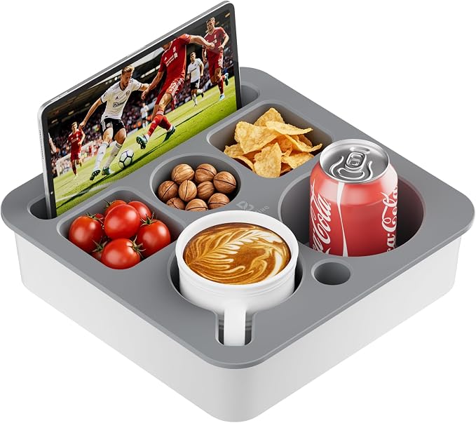 Couch Cup Holder, Anti-Spill Couch Caddy for Sofa and Bed, White-Gray