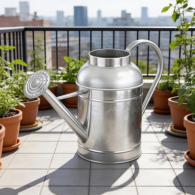 9L Metal Watering Can for Outdoor Garden, Galvanized Steel Large Watering Pot with Top Handle and Long Spout, Rust-Resistant Water Can for Flowers, Lawns, and Farm Use