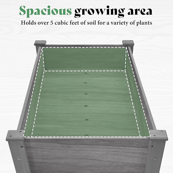 AMERLIFE Raised Garden Bed, 48x30x24 Inches Elevated Wood Planter Box with Legs, Bed Liner, Divider and Drainage Holes for Backyard, Patio, 200 lb Capacity - Grey