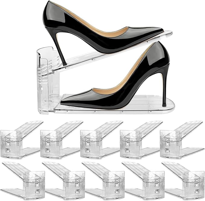 NVGSN 10Pack Clear Shoe Slot Organizer,Shoe Stacker,Storage Space Saver 50%