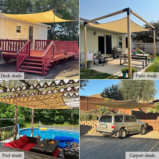 Sun Shade Cloth 8x8 FT, UV Block Outdoor Patio Shade Cover, Permeable and Tear Fade Resistant Rectangle Sunshade Fabric for Backyard, Porch, Pergola, Yard, Deck, Garden, Sand