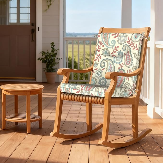 DYTXIII Outdoor High Back Chair Cushions Set of 2, 44x20 in Water Repellent Patio Seat Cushions with Elastic Sponge, All Weather Cushions for Rocking, Dining Chairs, Patio Furniture - Paisley Vintage