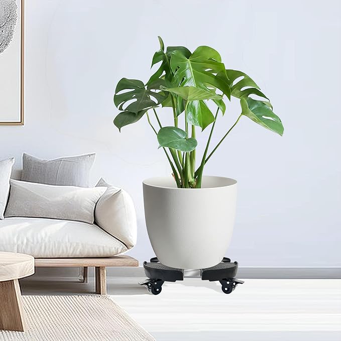 CASIMR Plant Caddy with Wheels, Heavy Duty 440lbs Capacity Rolling Plant Stand, 15-20 Inch Adjustable Indoor Outdoor Plant Dolly, Round Plant Roller Base Flower Pot Rack Holder Trolley Casters Tray, Black