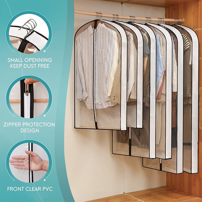 4 Pack - Dress Bags for Gowns Long W/ 4" Gussetes, 60'' Long Garment Bags for Gowns,Clear Garment Bags for Hanging Clothes, Dress Garment Bag for Storage and Travel - 24'' x 60''