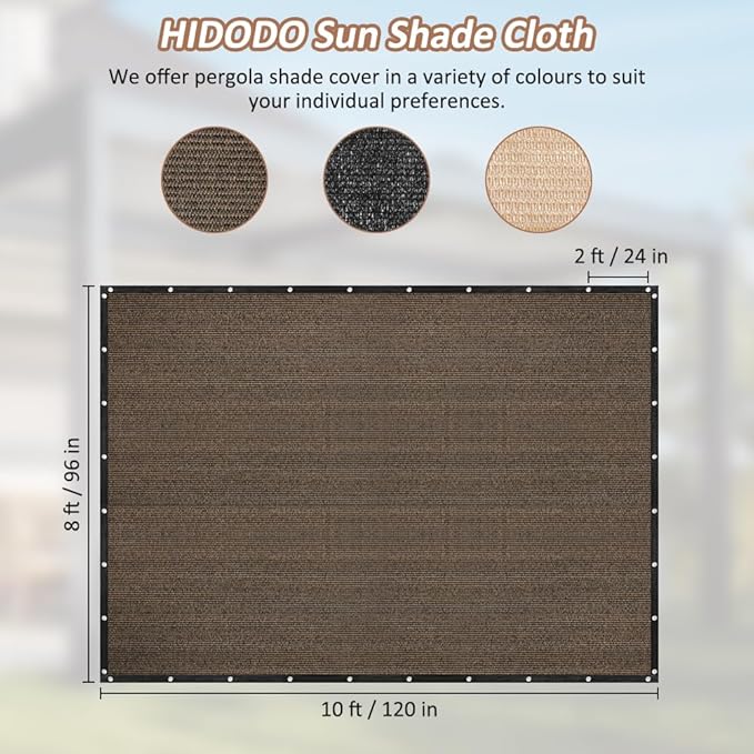 90% Shade Cloth with Grommets, 8 x 10 FT Sun Shade Tarp Pergola Shade Cover Canopy, UV Block Privacy Sun Screen for Outdoor, Patio, Garden, Porch and Deck, Mocha