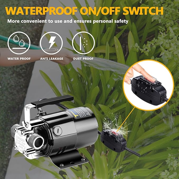 Trupow 1/10HP 330GPH 115-Volt Mini Portable Electric Utility Sump Transfer Water Pump with ON/OFF Switch and Water Hose Kit