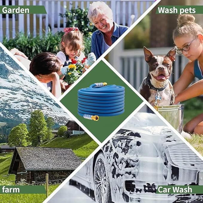 Heavy Duty Premium Garden Hose 100ft x 5/8", 300PSI Working, 1000PSI Burst, Hybrid Rubber Water Hose with Transparent Swivel Handle - Hot/Cold Water - Five Layered Braiding with Brass fittings (Blue)