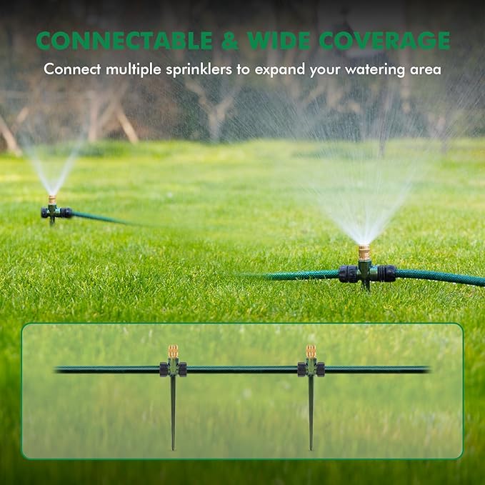 RESTMO 2 Pack Heavy-Duty Full-Metal Lawn Sprinkler for Yard with Durable Brass Nozzle, Premium Spike Base, 360° Large Area Coverage Lawn Sprinkler for Patio and Garden Irrigation