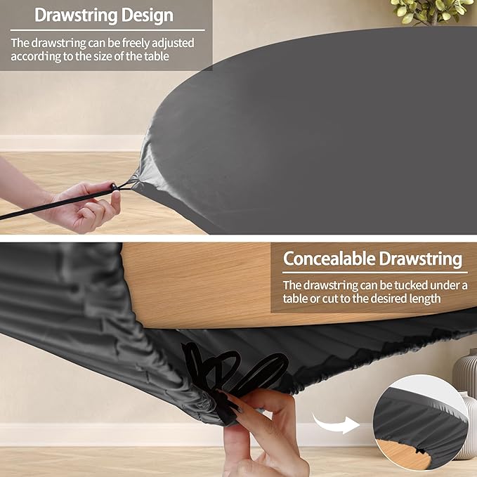 Fitted Dark Grey Black Round Tablecloth for 40-44" Tables Modern Non Slip Water Proof Table Cover Spring Autumn Outdoor Garden Accessories College Dorm Stuff Apartment Storage Cool