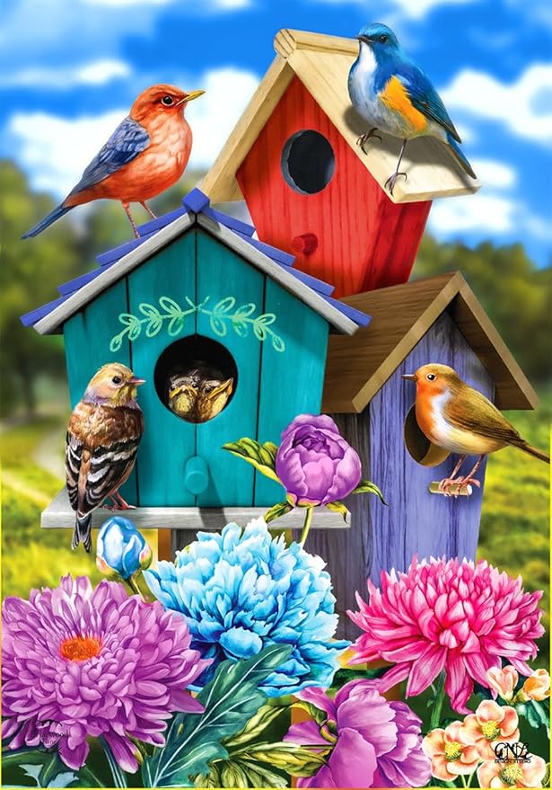 Colorful Birdhouses Spring Garden Flag 12.5 x 18 Briarwood Lane