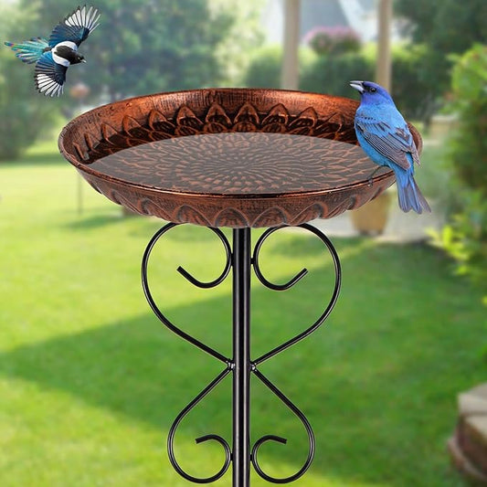 Metal Bird Baths for Outdoors, 38" H Copper Birdbath with 11.4 Inch Bowl, Standing Bird Bath & Bird Feeder with Stake for Outside Garden Patio Yard Lawn Decor