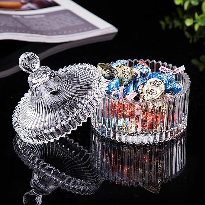 Colorful Glass Jar With Lid,Multi-Purpose Storage Container for Candy,Cookies,Candle,Jewelry Box | Empty Bathroom Vanity Office Organizer,Home Decor(Clear)