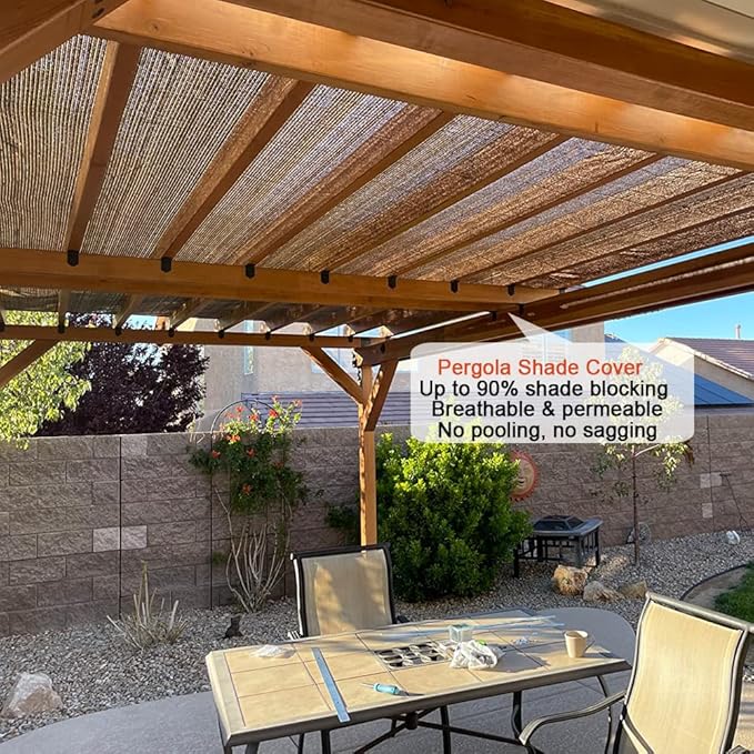 90% Sun Shade Cloth, 12x24 FT Pergola Shade Patio Cover, UV-Resistant, Breathable Sunshade Screen Fabric for Outdoor, Camping, RV, Garden, Deck, Porch, Backyard (Mocha)