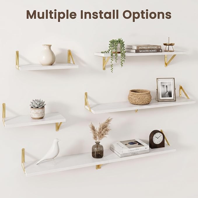 Dreamland Wall Mounted Floating Shelves Set of 2, 55x8, White&Gold