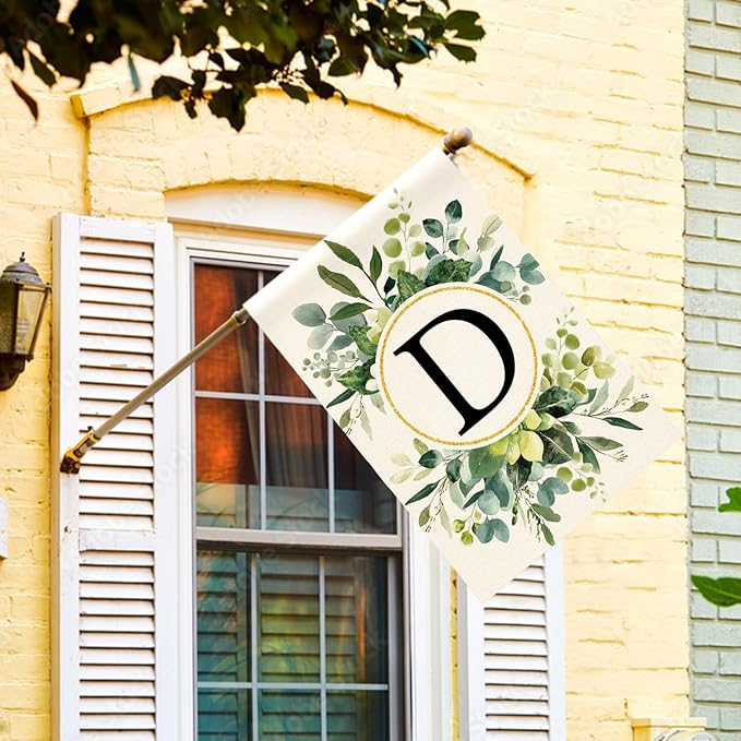 AVOIN colorlife Monogram Letter D Floral House Flag 28x40 Inch Double Sided Outside, Family Last Name Initial Yard Outdoor Decoration