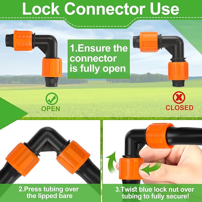 Tujoe 50 Pcs Drip Irrigation 90 Degree Elbow Fitting 5/8 Inch Universal Elbow Connector with Locking Fitting Compatible with Most 16-17 mm Garden Hose Tubing Sprinkler Systems