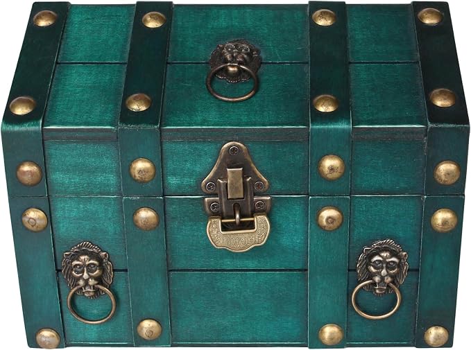 Decorative Wood Treasure Chest Box with Small Metal Lock