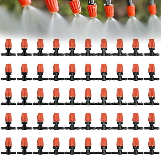 Three-Way Atomizing Nozzle 1/4 Inch, 50 Pcs Adjustable Micro Spray Irrigation Emitters, Drip Irrigation Parts Accessories for Patio Lawn Greenhouse Vegetable Irrigation Supplies