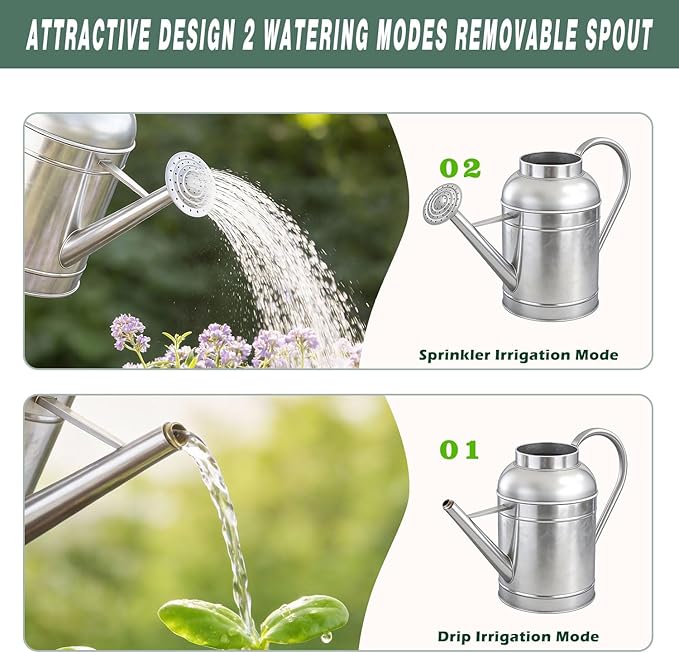 9L Metal Watering Can for Outdoor Garden, Galvanized Steel Large Watering Pot with Top Handle and Long Spout, Rust-Resistant Water Can for Flowers, Lawns, and Farm Use