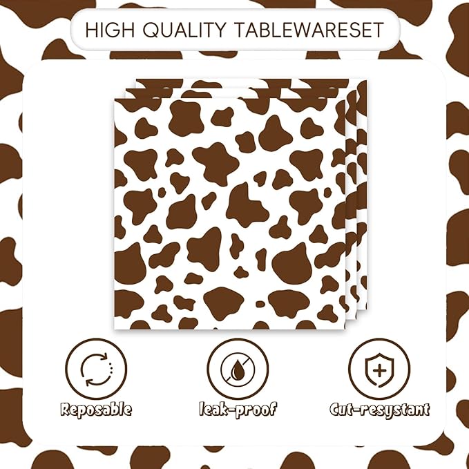 48Pcs Highland Cow Birthday Party Decorations Cute Cartoon Highland Cow Theme Party Plates Napkins and Forks or Baby Shower Supplies Set for 16 Guests