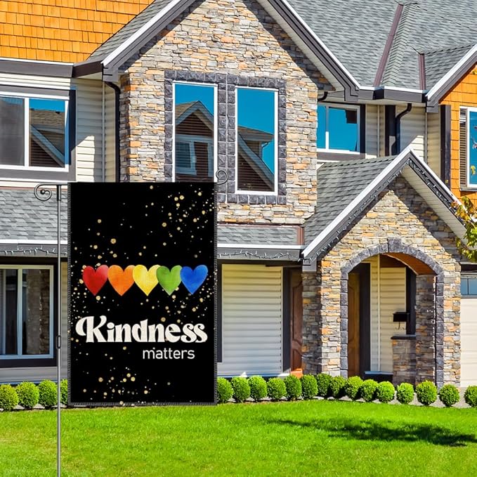 Perfectinsoy Kindness Matters Garden Flag, Equality Inclusion Home Banner, Social Justice LGBTQ Community Progress Home Welcome Yard Classroom Pride Month Porch Outdoor Decor, Flags for LGBTQ