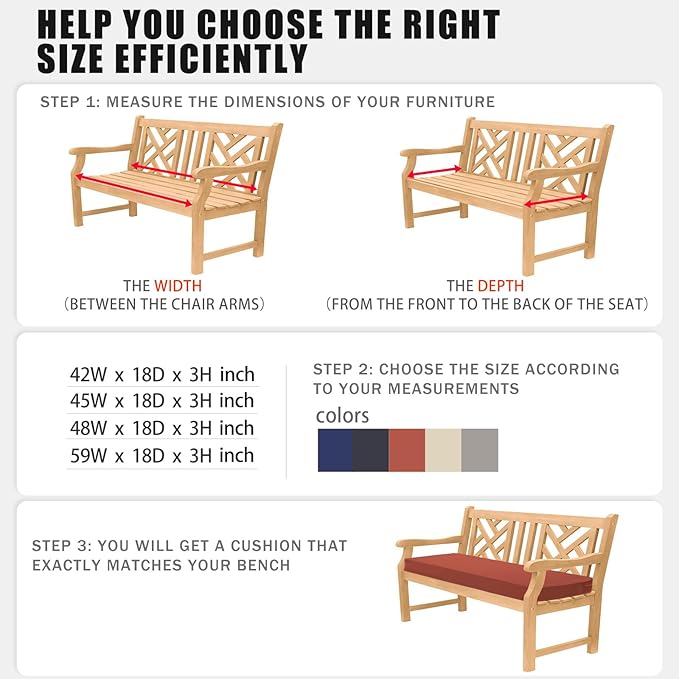 Favoyard Outdoor Bench Cushion 45 x 18 Inch Waterproof Patio Furniture Cushions 3-Year Color Fastness Garden Sofa Settee Couch Swing Pads with Handle and Attach Ties, Spice