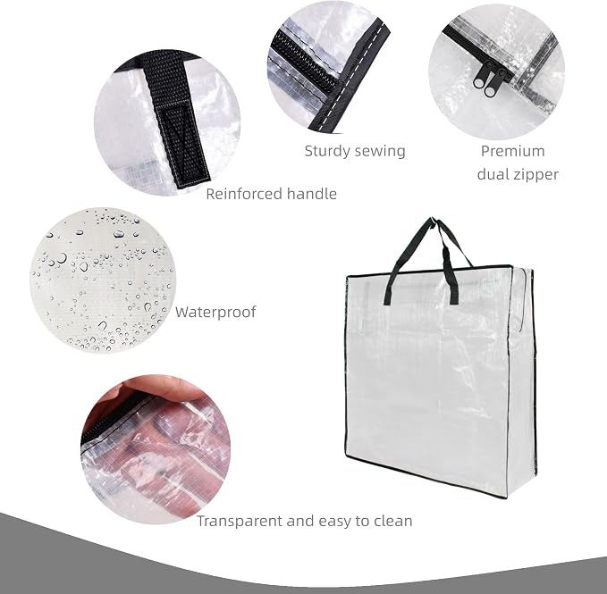 9 Pack Clear Storage Bags with Zipper and Handles, Blanket Bags For Closet Storage, Moving and Packing Supplies for College, Underbed Storage Organizer for Clothes Pillow Bedding Christmas Wreath