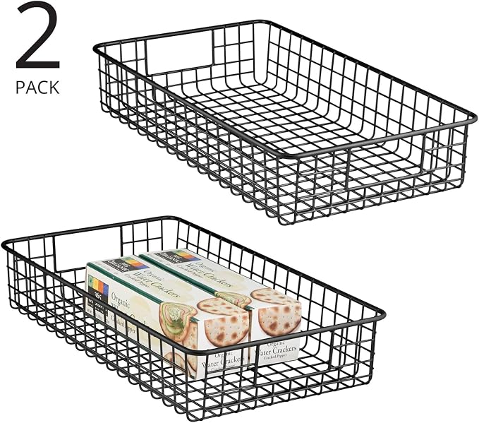 mDesign Wide Wire Storage Basket for Kitchen, Pantry, Cabinet - Pack of 2, Matte Black ?