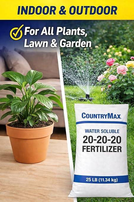CountryMax 20-20-20 All Purpose Fertilizer 25 lb – Water Soluble Balanced NPK Plant Food for Lawn, Garden, Vegetables, Flowers & Indoor Plants