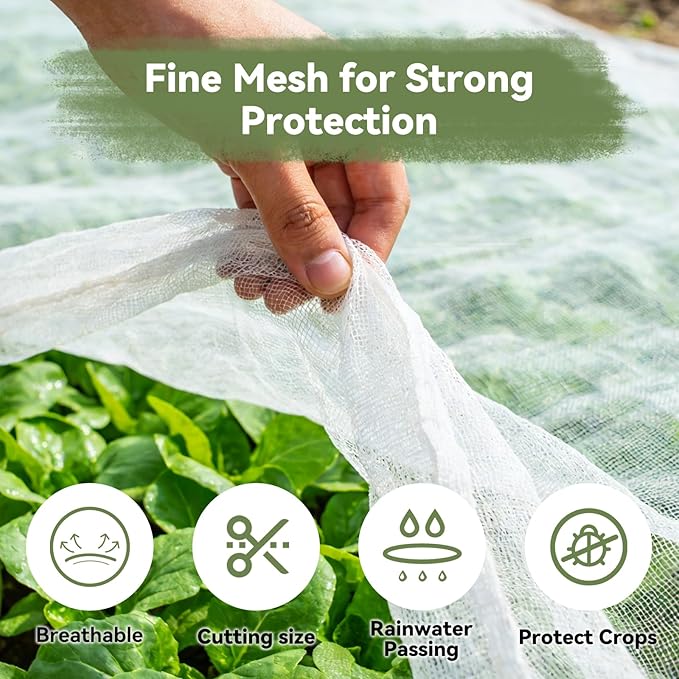 Garden Mesh Netting, 8 * 26 FT Ultra Fine Plant Netting Covers Pest Barrier Row Cover Net for Raised Beds Tree Protect Greenhouse Fruit Vegetable Flowers from Birds Bugs