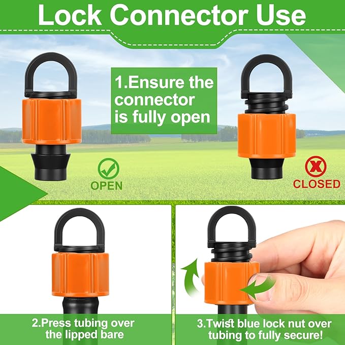Tujoe 50 Pcs 5/8" Drip Irrigation Tubing End Cap Plugs with Loop Orange Leak Proof Barbed Locking Fittings Compatible with Most 16-17 mm Drip Tube for Garden Agriculture Sprinkler System