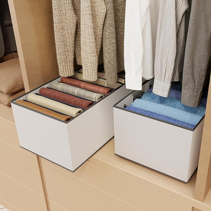 2 Pack 7-Grid Closet Organizers and Storage Bins with Dividers for Clothes