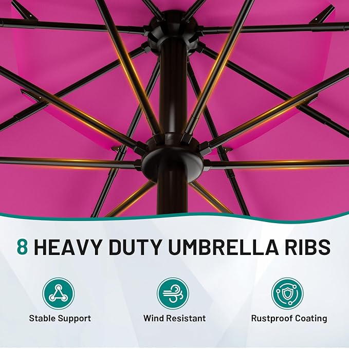 AreShark 9FT 3-Tiers Patio Umbrella with Valance, Outdoor Umbrellas with Crank/Tilt, Table Market Umbrella Vented w/ 8 Sturdy Ribs for Garden, Deck, Backyard, and Pool, Rose Pink