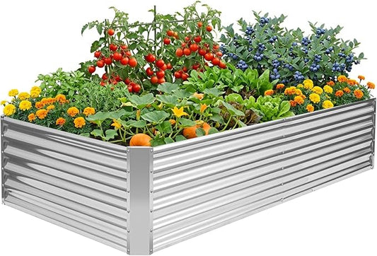 Galvanized Raised Garden Bed Kits, Metal Planter Box Outdoor, 8x4x1.4ft Rectangular Steel Planter Bed for Vegetables, Fruits, Flowers, Herbs(Silver)