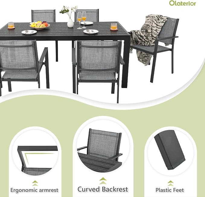 Patio Dining Chairs, All-Weather High-Resilience Textilene Outdoor Dining Chair Set of 2, Heavy-Duty Stackable Minimalist Outdoor Chairs with Armrest, Patio Chairs for Lawn Deck Pool, Grey