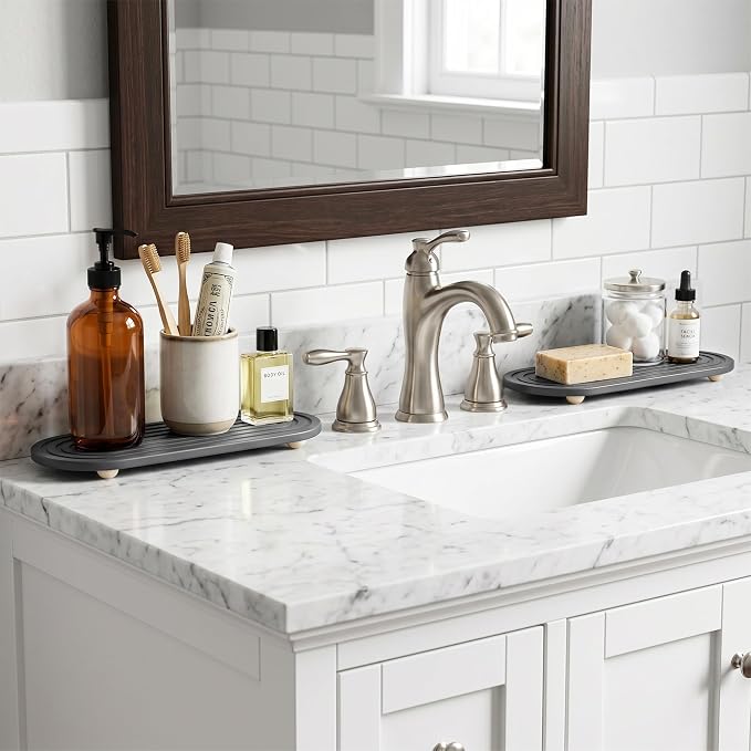 2-Pack Water Absorbing Stone Sink Caddy & Coaster (Dark Grey)
