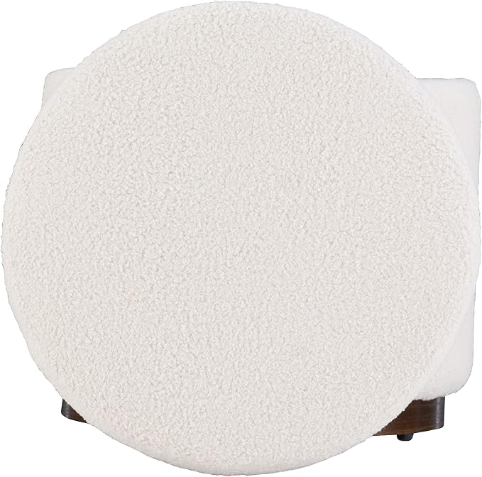 Linon Lexington Natural Sherpa Round Storage Ottoman with Wood Accent