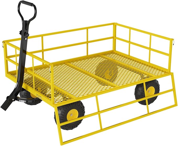Garvee Steel Garden Cart, 1200 LBS Capacity Utility Outdoor Wagon, Heavy Duty Mesh Garden Wagon with Removable Sides, 2-in-1 Handle, 13" Tires for Yard, Lawn, Garden