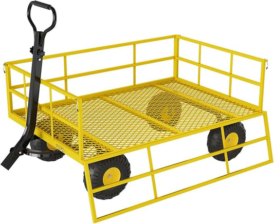 Garvee Steel Garden Cart, 1200 LBS Capacity Utility Outdoor Wagon, Heavy Duty Mesh Garden Wagon with Removable Sides, 2-in-1 Handle, 13" Tires for Yard, Lawn, Garden
