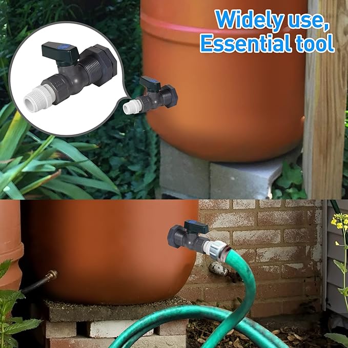 Suswillhit Rain Barrel Spigot Kit - Water Barrel PVC Garden Diverter Kit with Bulkhead Fitting Hose Faucet Adapter and Thread Seal Tape for Water Tanks, Aquariums, Tubs, Pools, Garden Barrels(2 Pack)
