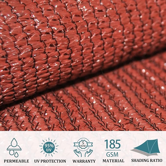Shade&Beyond Custom 9'x19' Sun Shade Sail Canopy Rectangle UV Block Breathable Curved Sunshade for Backyard Yard Deck Outdoor Facility and Activities, Rust Red (We Make Custom Size)