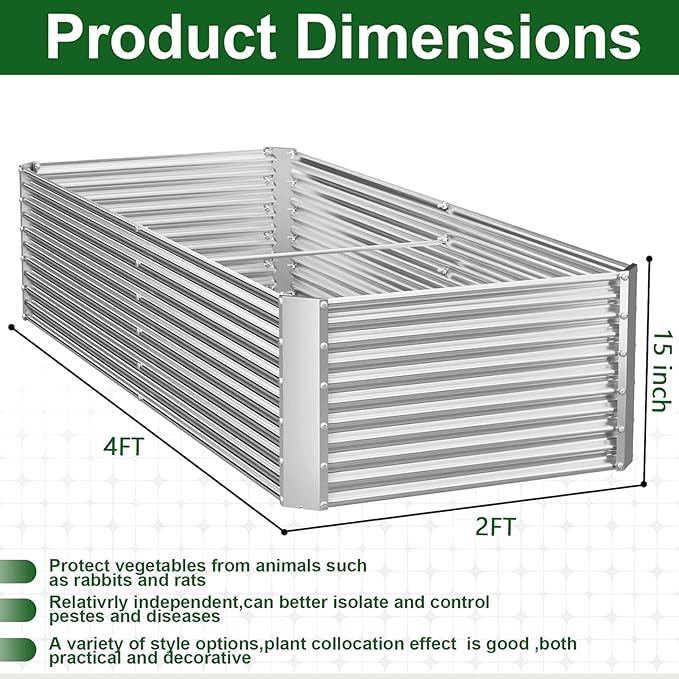 2 Pack Tall Corrugated Galvanized Steel Raised Garden Bed Outdoor, Metal Above Ground Garden Bed for Vegetables and Flowers, Rectangle Raised Beds for Gardening-4x2FTx15inch