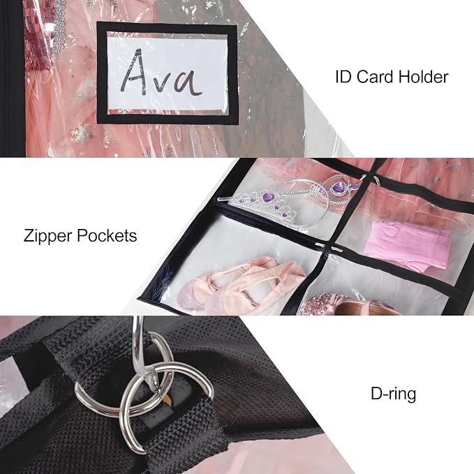 Univivi 40 Inch Dance Costume Garment Bags for Dancers, Clear Black, 6 Pack